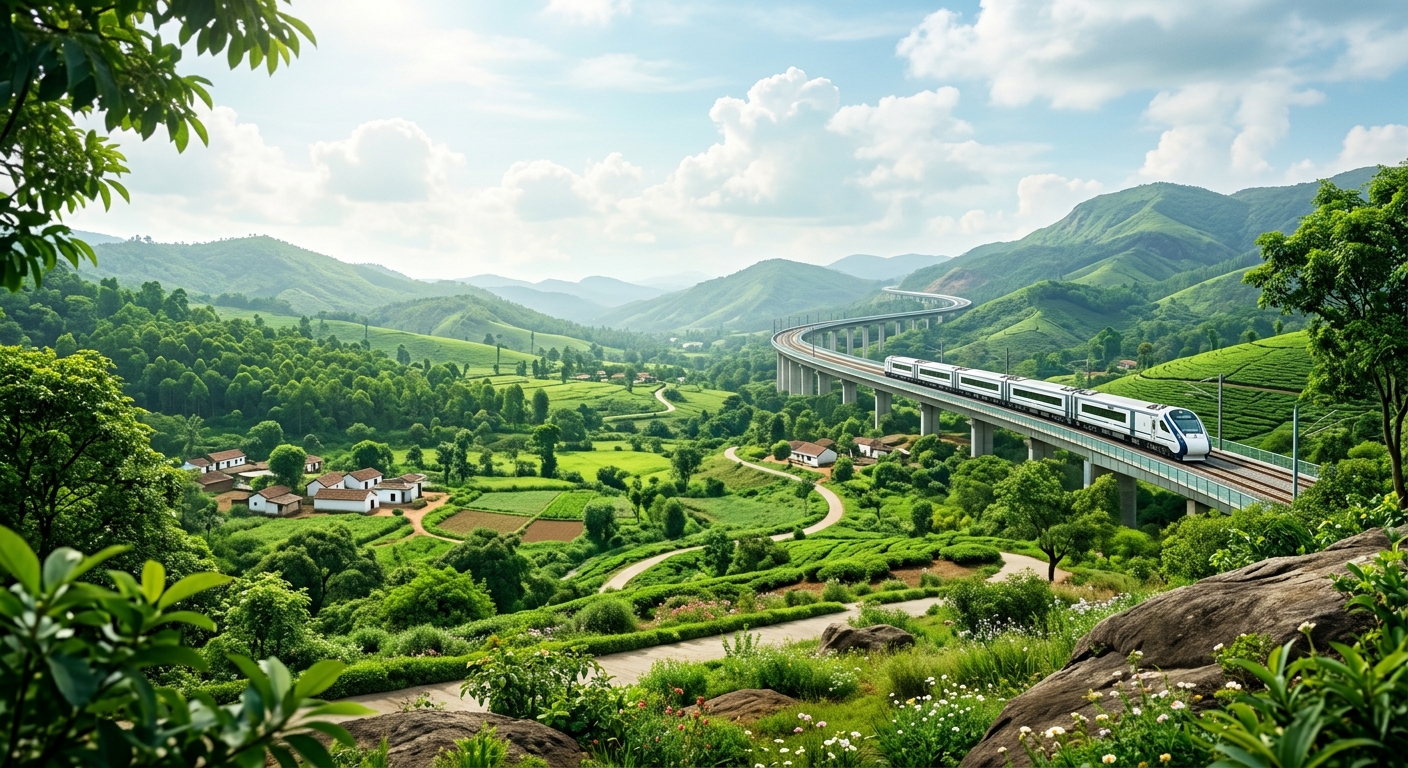 A vast lush green landscape representing a sustainable future